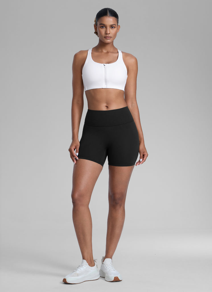 CRZ YOGA Womens Zip Front High Impact Sport Bra with Adjustable Straps White