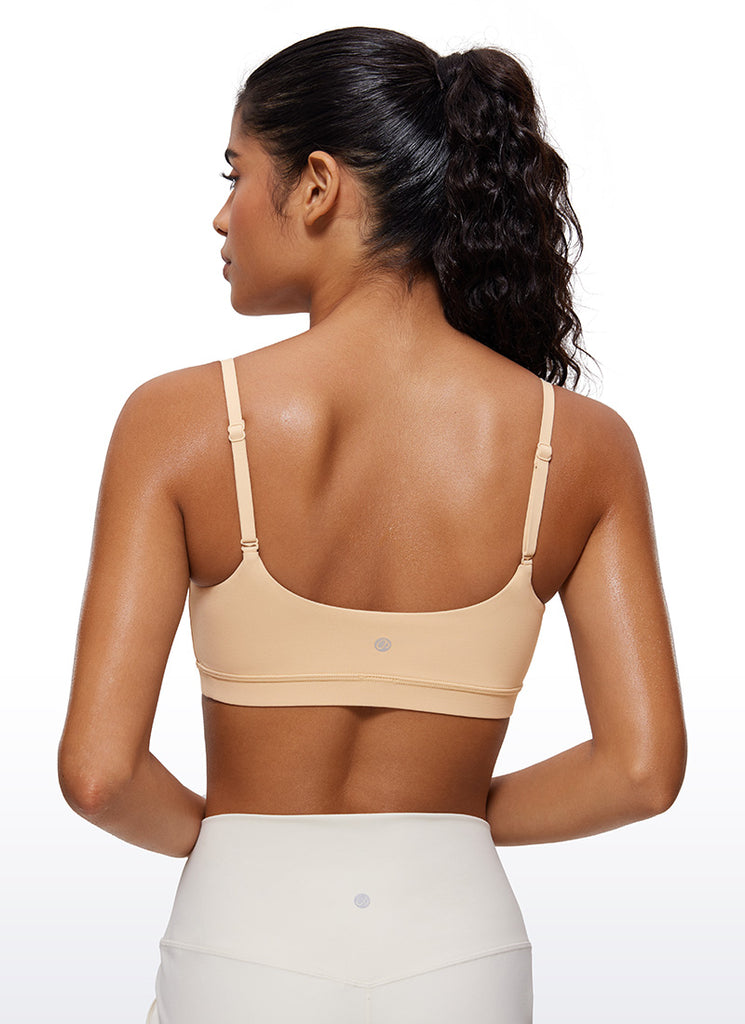 CRZ YOGA Womens Butterluxe Adjustable Spaghetti Strap Scoop Neck Bra Tan Milkshake