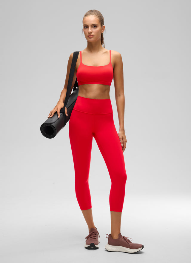 CRZ YOGA Womens Butterluxe Adjustable Spaghetti Strap Scoop Neck Bra Deep Red @model_info:T