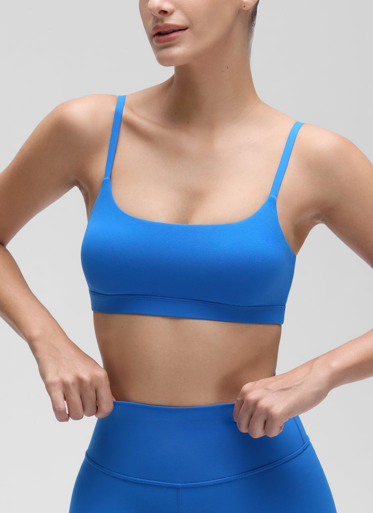 CRZ YOGA Womens Butterluxe Adjustable Spaghetti Strap Scoop Neck Bra Sparkle Blue