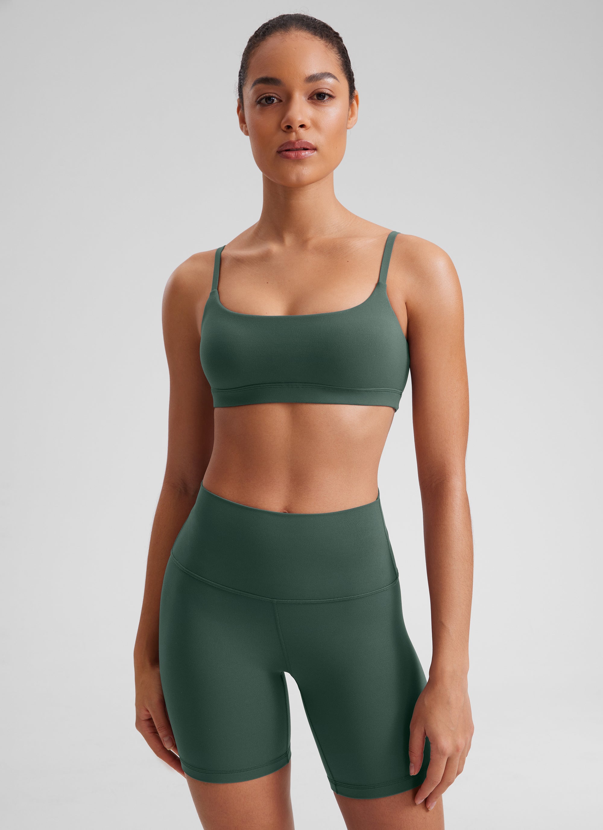 CRZ YOGA Womens Butterluxe Adjustable Spaghetti Strap Scoop Neck Bra Dark Forest Green