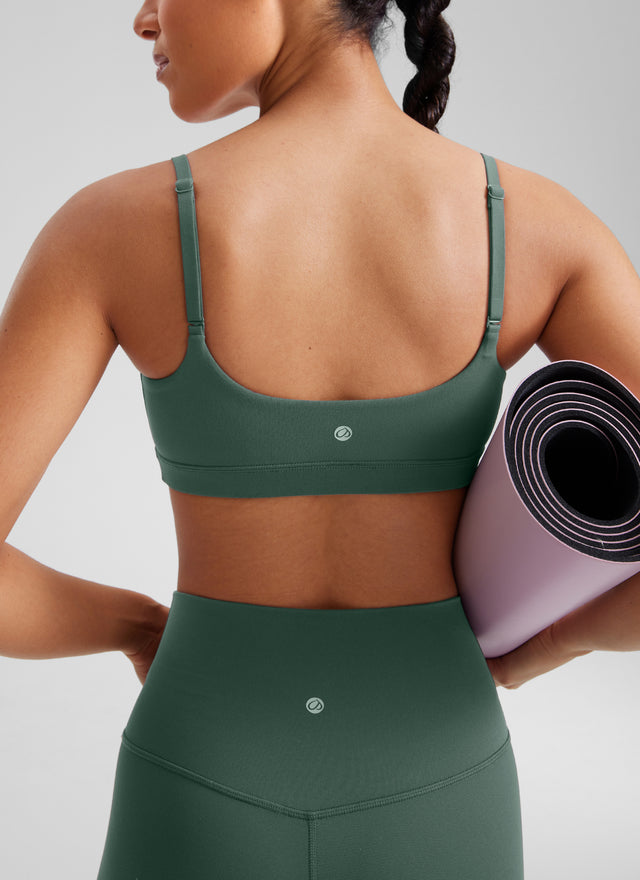CRZ YOGA Womens Butterluxe Adjustable Spaghetti Strap Scoop Neck Bra Dark Forest Green