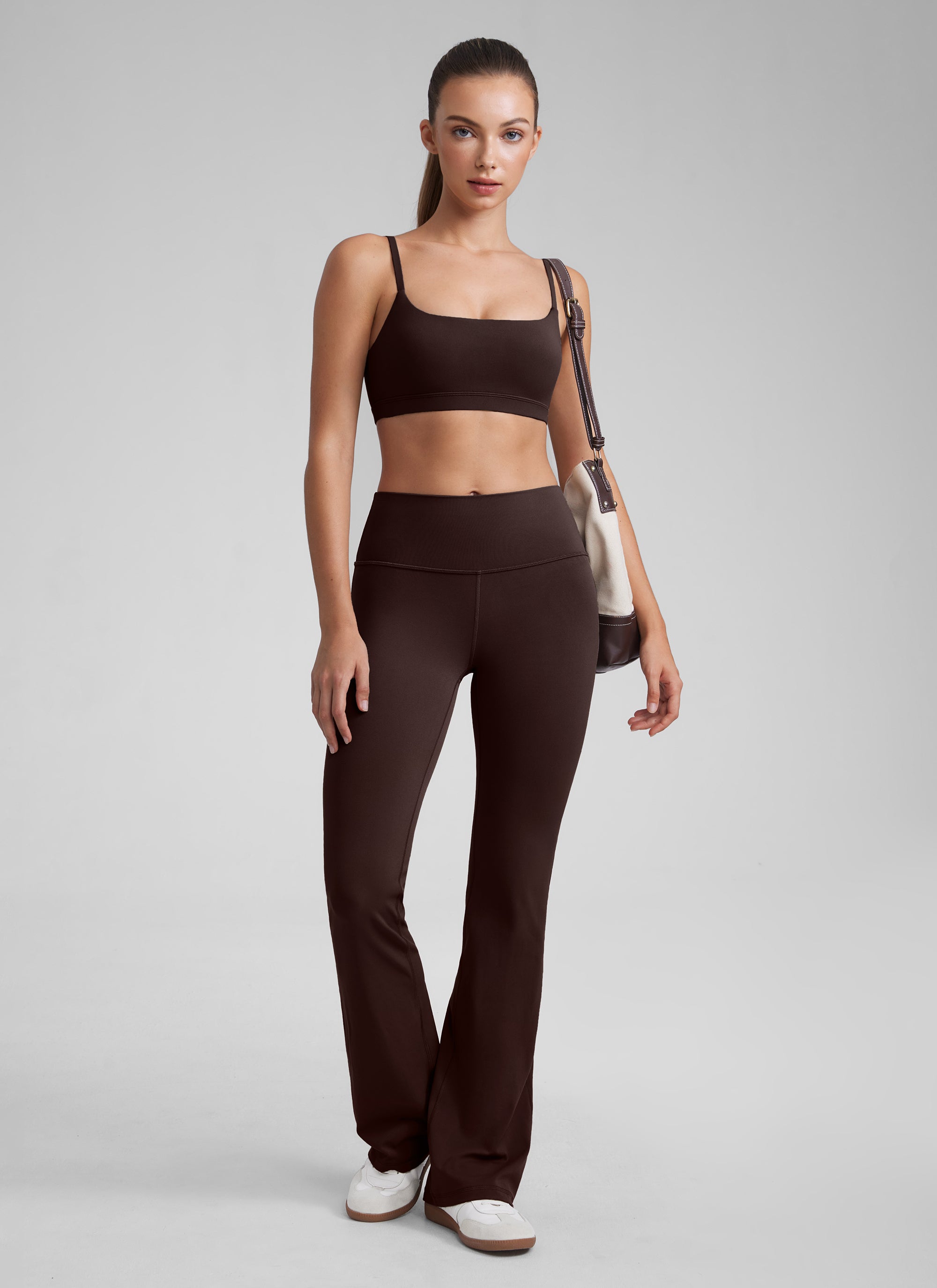 CRZ YOGA Womens Butterluxe Adjustable Spaghetti Strap Scoop Neck Bra Hot Fudge Brown