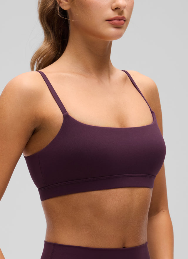 CRZ YOGA Womens Butterluxe Adjustable Spaghetti Strap Scoop Neck Bra Deep Purple @model_info:Anano