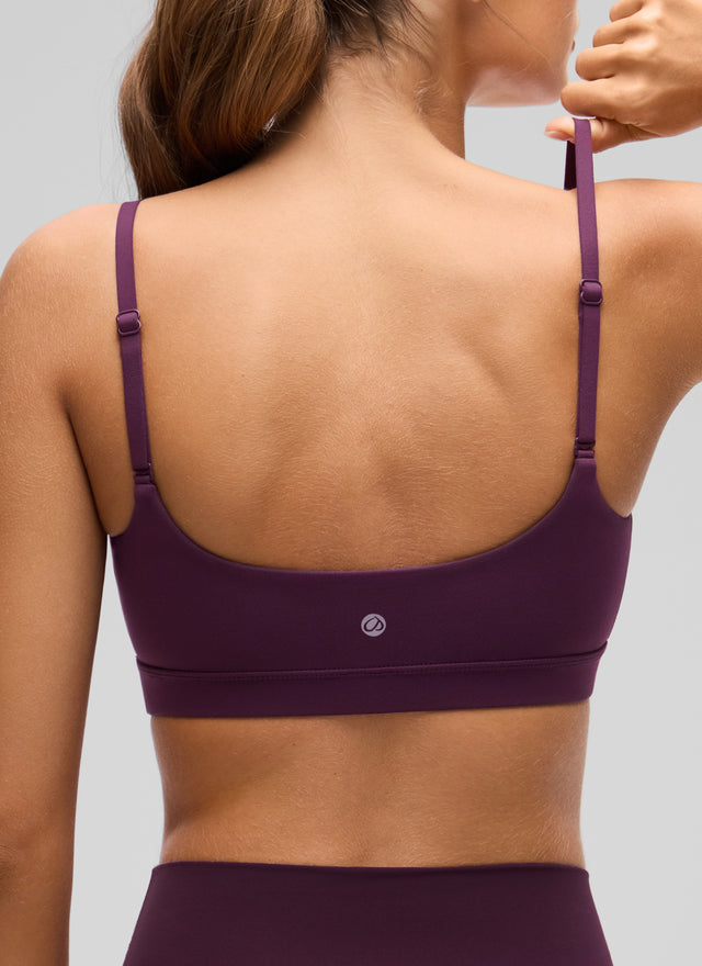 CRZ YOGA Womens Butterluxe Adjustable Spaghetti Strap Scoop Neck Bra Deep Purple @model_info:Anano