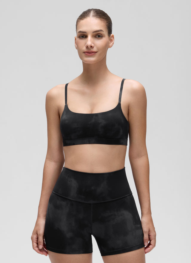 CRZ YOGA Womens Butterluxe Adjustable Spaghetti Strap Scoop Neck Bra Black Tie Dye Flowers @model_info:Jaynne