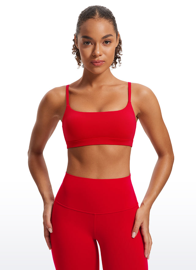 CRZ YOGA Womens Butterluxe Adjustable Spaghetti Strap Scoop Neck Bra Red Chili @model_info:Fiona