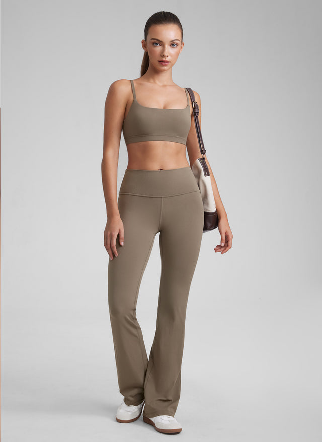 CRZ YOGA Womens Butterluxe Adjustable Spaghetti Strap Scoop Neck Bra Nomad Grey