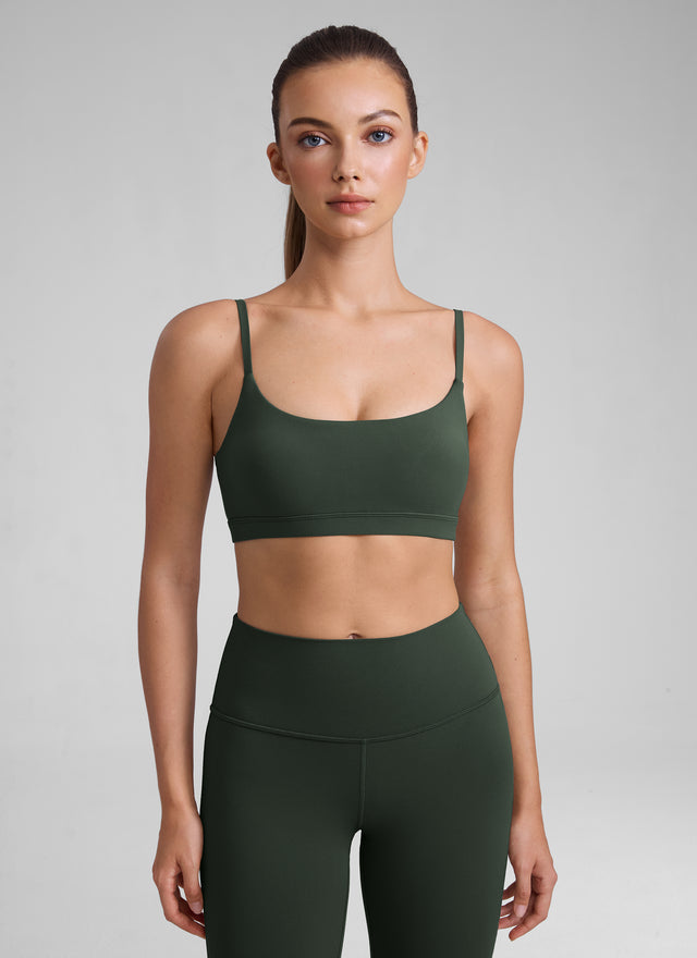CRZ YOGA Womens Butterluxe Adjustable Spaghetti Strap Scoop Neck Bra Legend Green @model_info:Kate