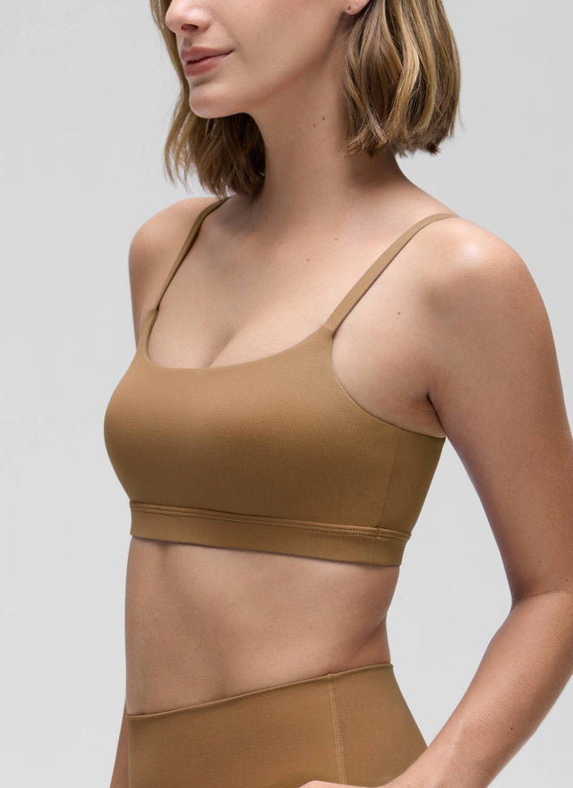 CRZ YOGA Womens Butterluxe Adjustable Spaghetti Strap Scoop Neck Bra Allspice @model_info:Jaynne