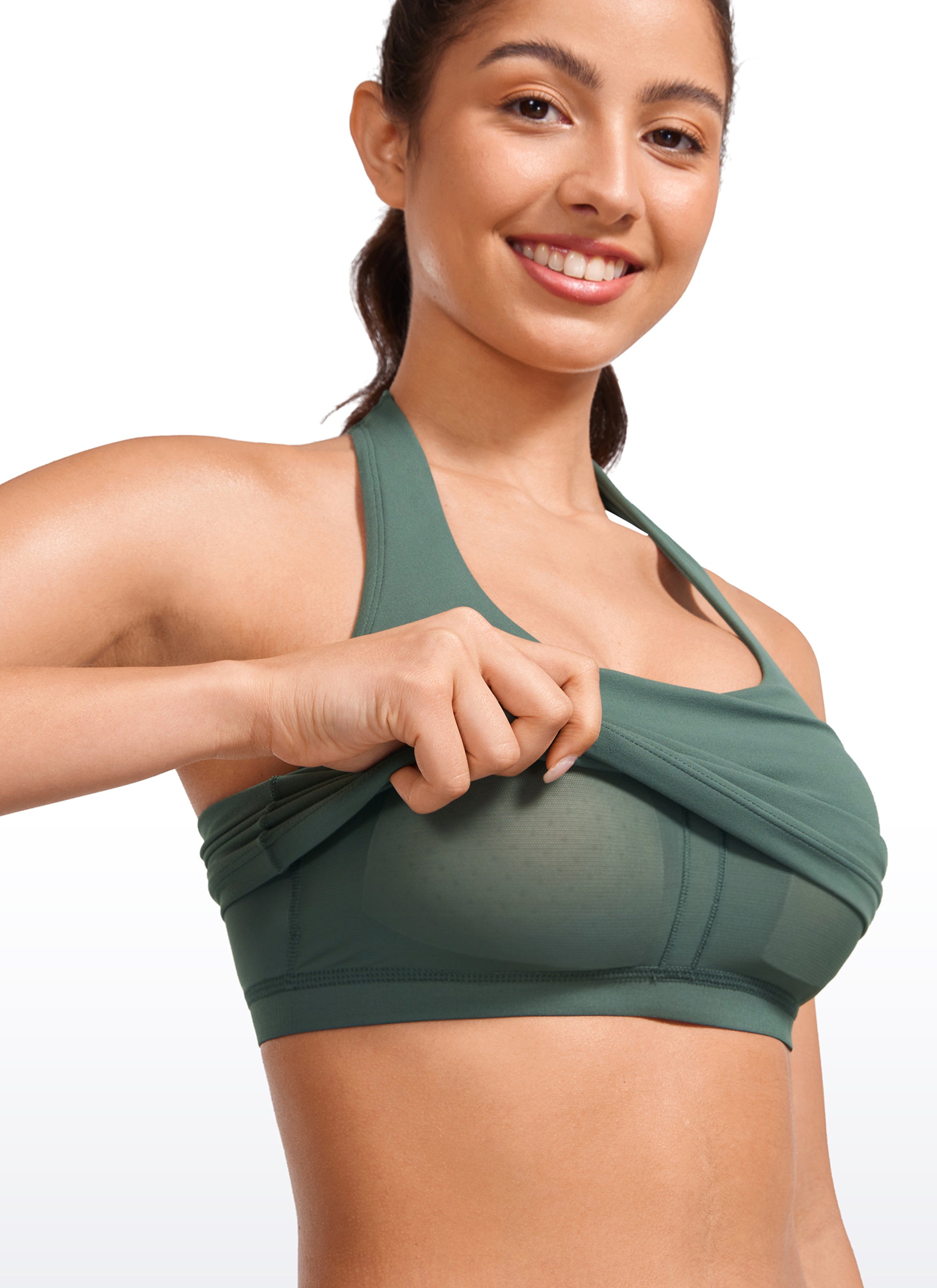 CRZ YOGA Womens Butterluxe Halter Longline Sports Bra Crop Tank Tops Dark Forest Green