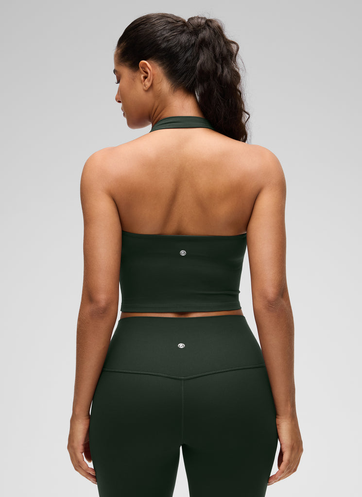 CRZ YOGA Womens Butterluxe Halter Longline Sports Bra Crop Tank Tops Legend Green