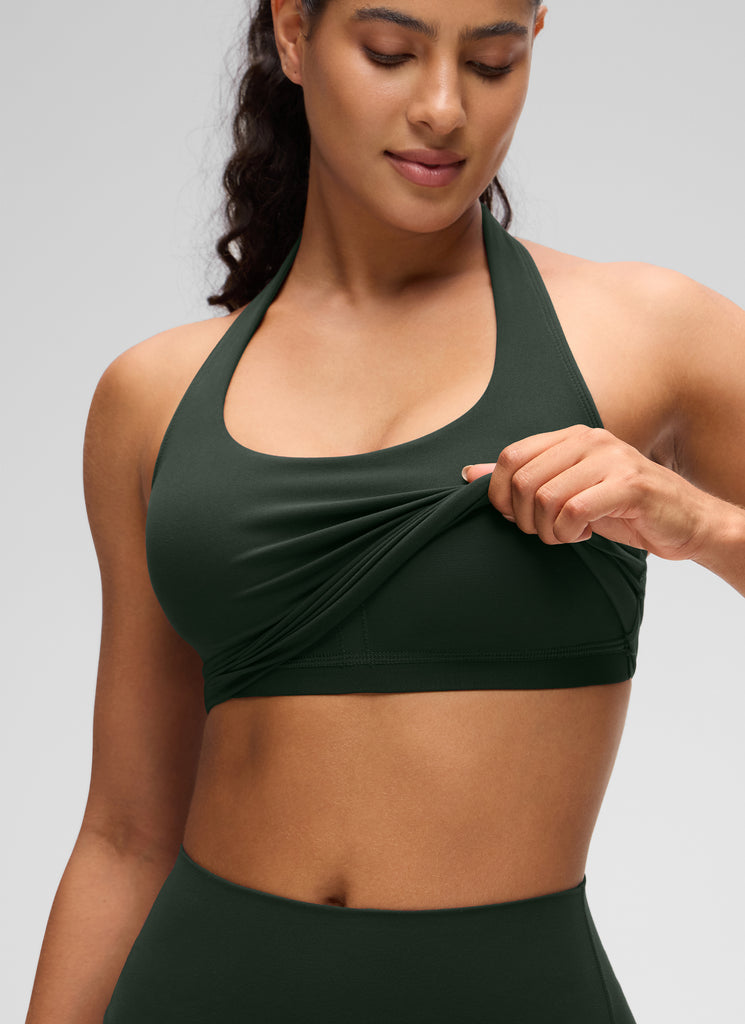 CRZ YOGA Womens Butterluxe Halter Longline Sports Bra Crop Tank Tops Legend Green