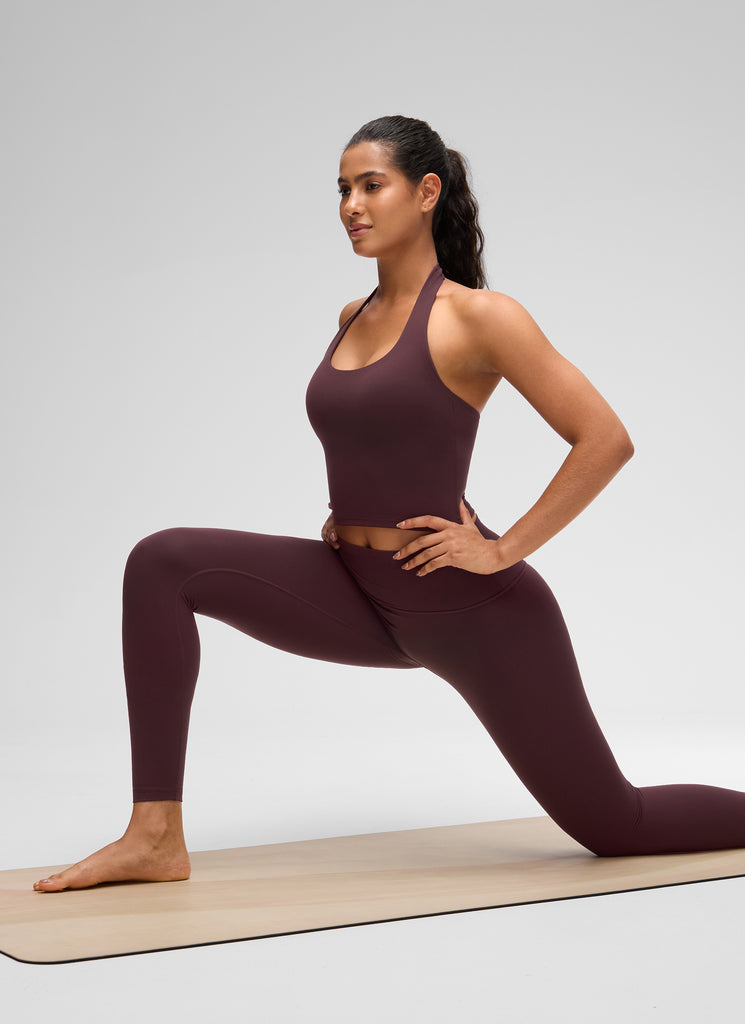 CRZ YOGA Womens Butterluxe Halter Longline Sports Bra Crop Tank Tops Ripe Plum