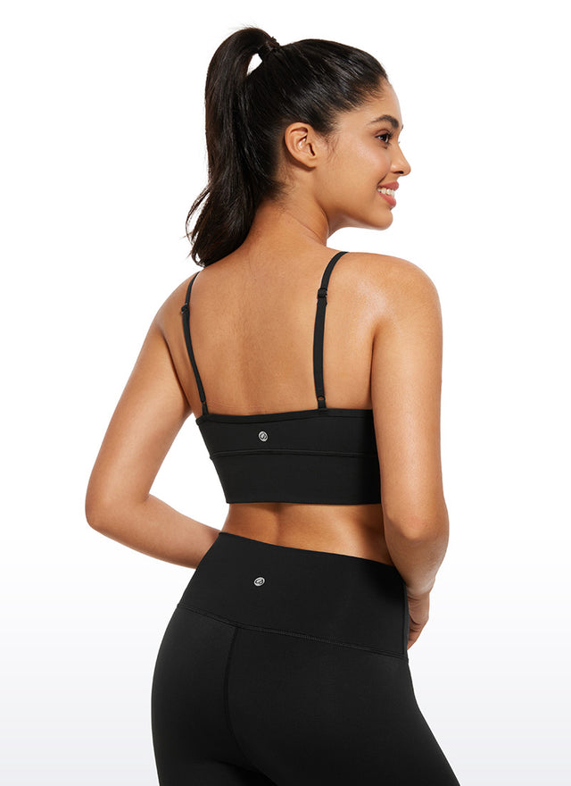 CRZ YOGA Butterluxe Womens V Neck Longline Camisole Workout Sports Bra Black