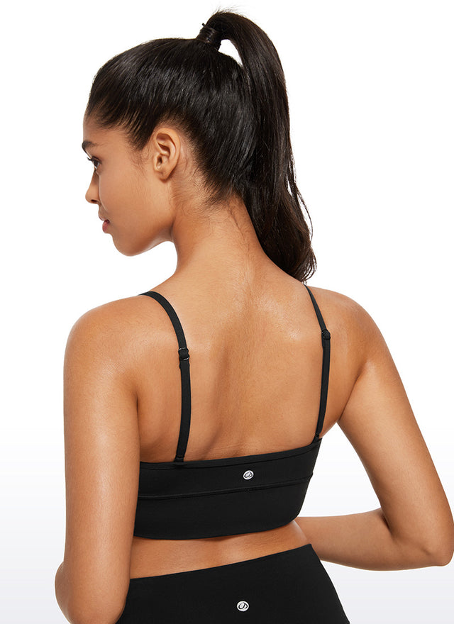 CRZ YOGA Butterluxe Womens V Neck Longline Camisole Workout Sports Bra Black