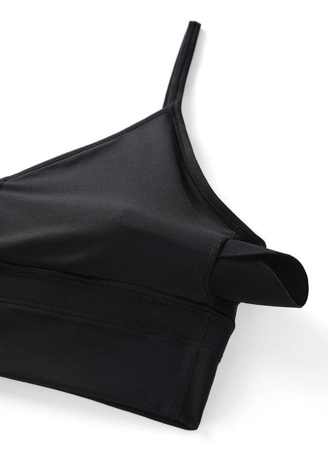 CRZ YOGA Butterluxe Womens V Neck Longline Camisole Workout Sports Bra Black