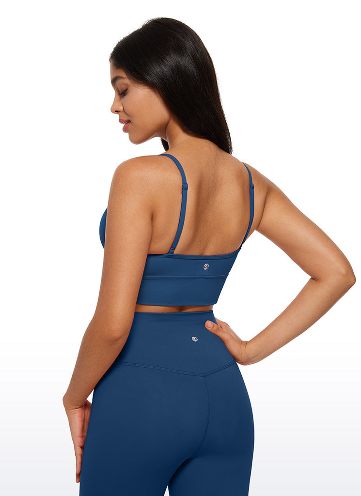 CRZ YOGA Butterluxe Womens V Neck Longline Camisole Workout Sports Bra Black