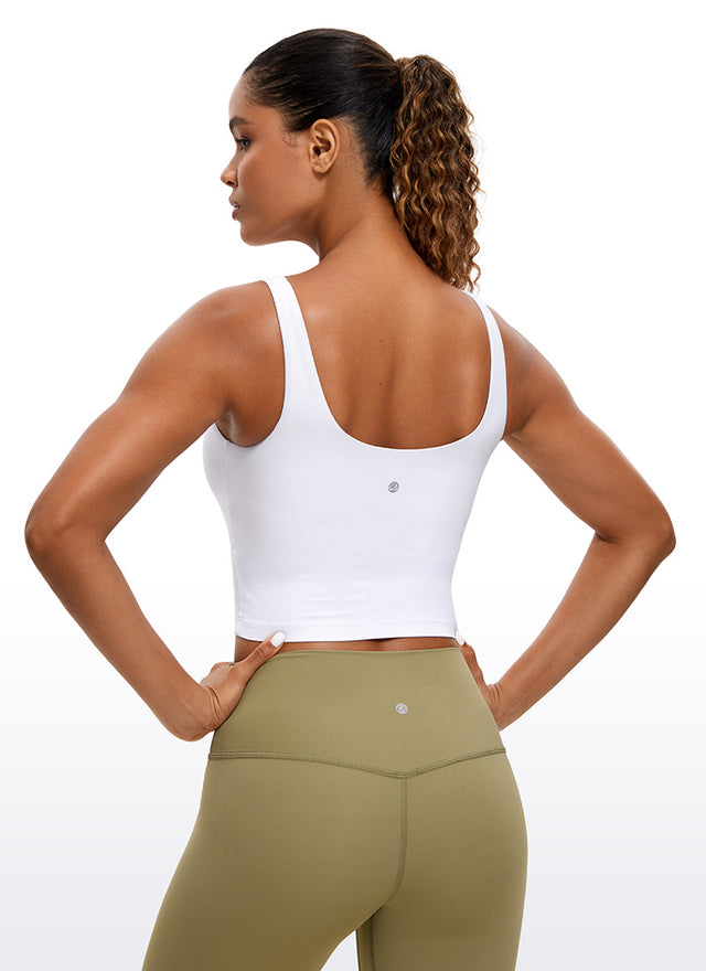 CRZ YOGA Women's Tight Fit Tops Butterluxe Built-in Bra U Back Tank White