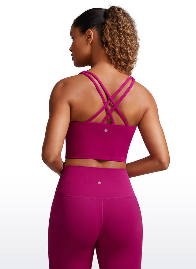 CRZ YOGA Womens Butterluxe Strappy Longline Criss Cross Sports Bra Magenta Purple