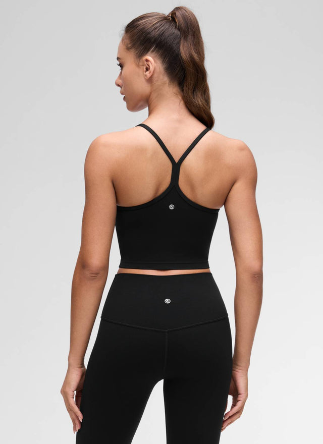 CRZ YOGA Womens Butterluxe Y Back Longline Sports Bras Crop Tank Top Black