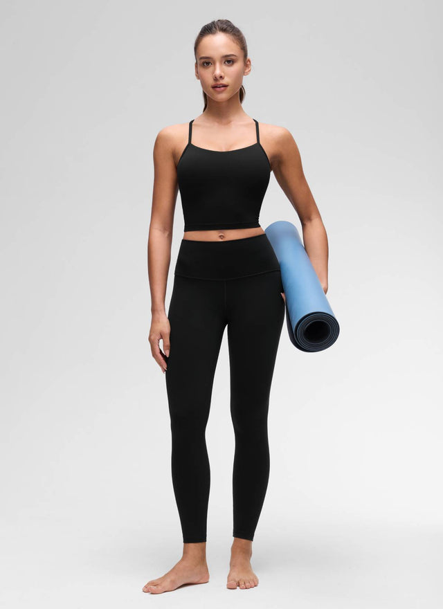 CRZ YOGA Womens Butterluxe Y Back Longline Sports Bras Crop Tank Top Black @model_info:Maria