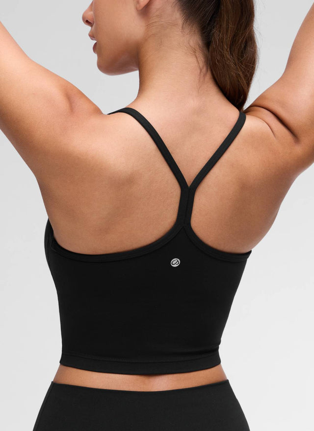 CRZ YOGA Womens Butterluxe Y Back Longline Sports Bras Crop Tank Top Black
