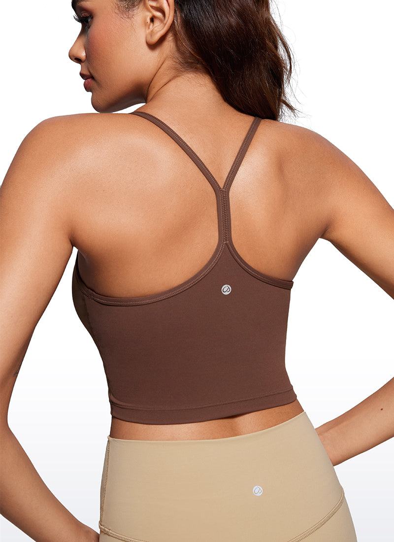 CRZ YOGA Womens Butterluxe Y Back Longline Sports Bras Crop Tank Top Coffee Brown