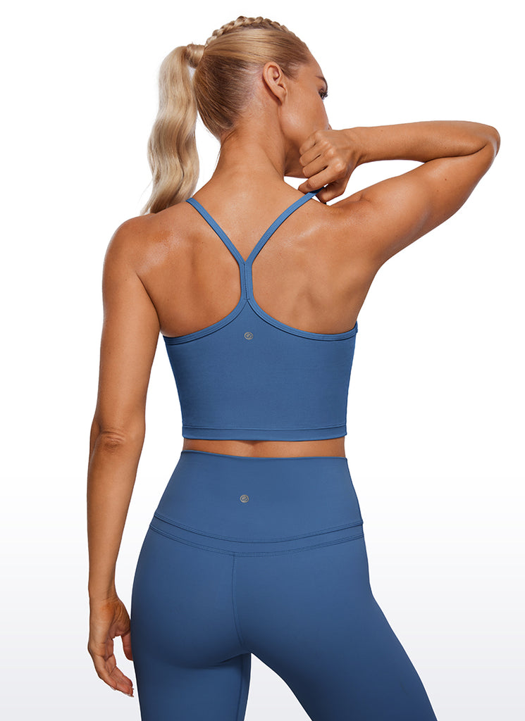 CRZ YOGA Womens Butterluxe Y Back Longline Sports Bras Crop Tank Top Pitch Blue