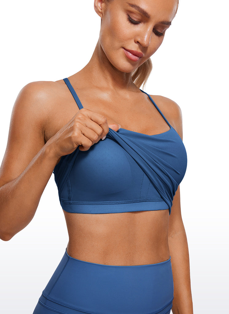 CRZ YOGA Womens Butterluxe Y Back Longline Sports Bras Crop Tank Top Pitch Blue