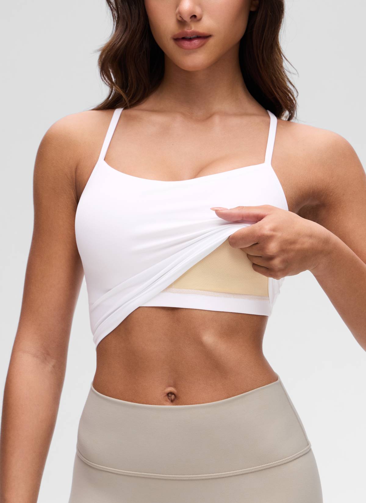 CRZ YOGA Womens Butterluxe Y Back Longline Sports Bras Crop Tank Top White