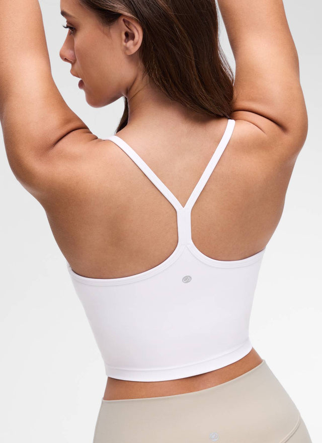 CRZ YOGA Womens Butterluxe Y Back Longline Sports Bras Crop Tank Top White