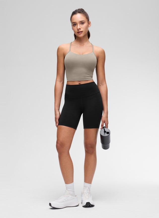 CRZ YOGA Womens Butterluxe Y Back Longline Sports Bras Crop Tank Top Warm Ash Grey