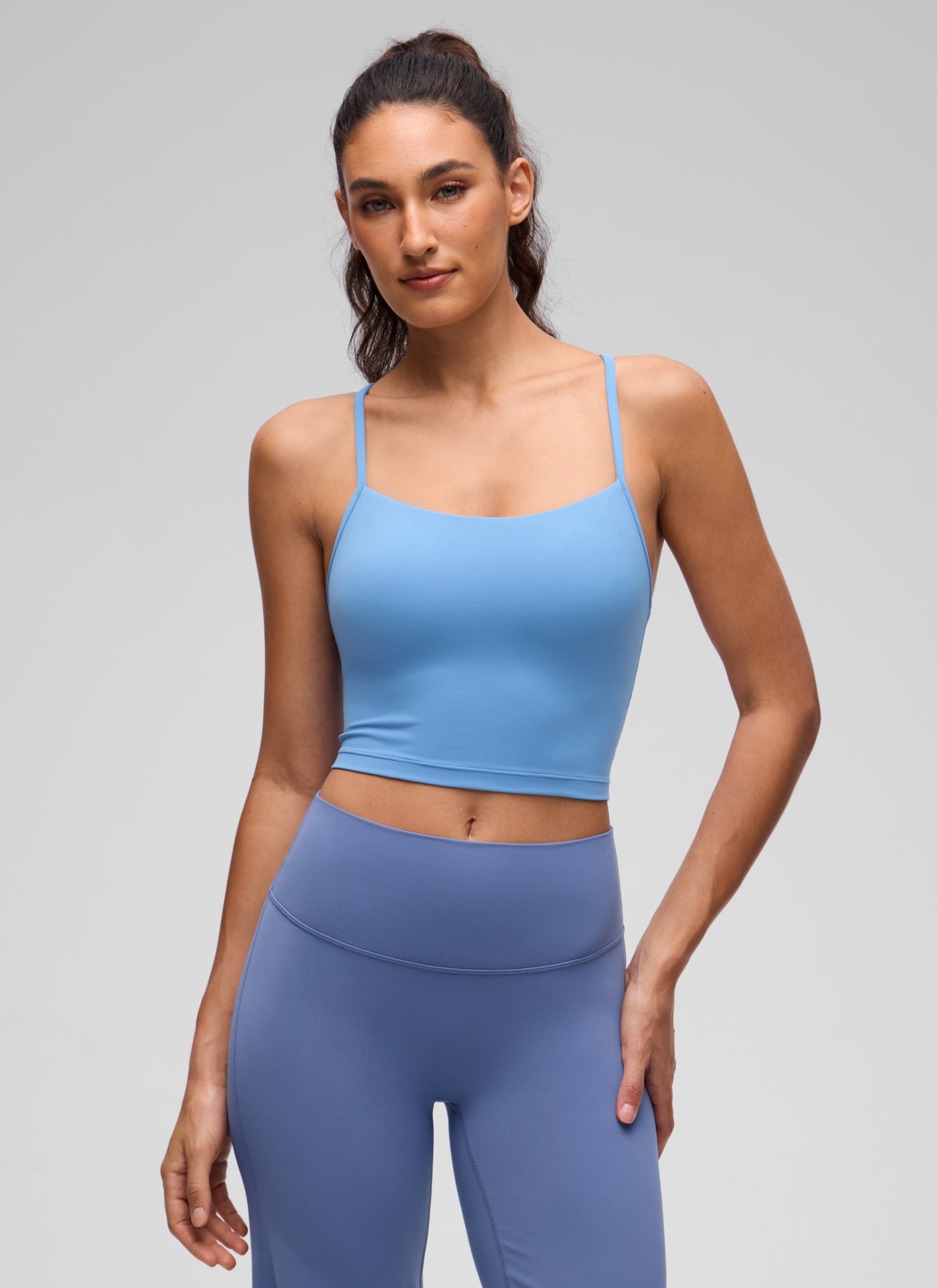CRZ YOGA Womens Butterluxe Y Back Longline Sports Bras Crop Tank Top Party Blue @model_info:V