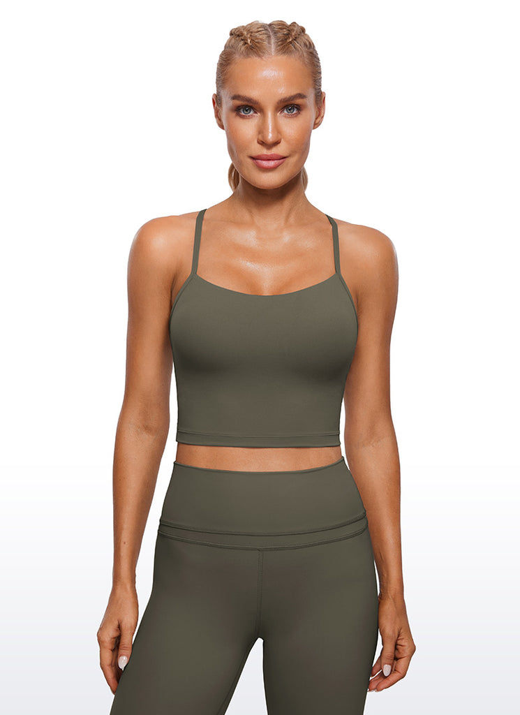 CRZ YOGA Womens Butterluxe Y Back Longline Sports Bras Crop Tank Top Legend Green