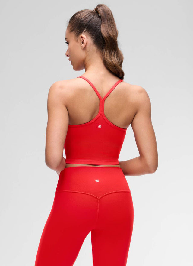 CRZ YOGA Womens Butterluxe Y Back Longline Sports Bras Crop Tank Top Deep Red