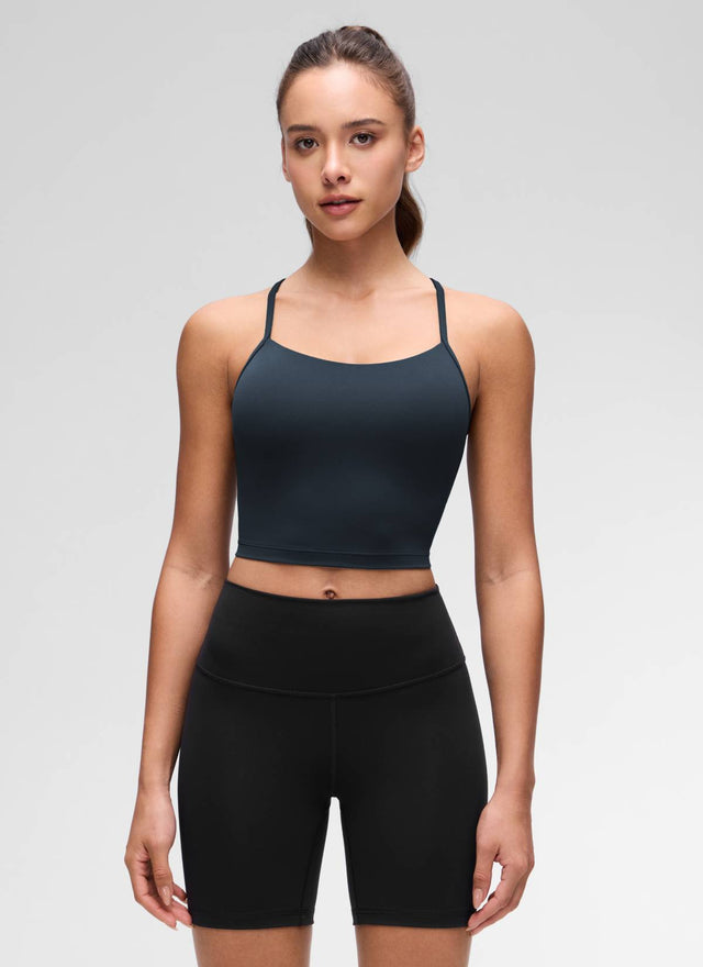 CRZ YOGA Womens Butterluxe Y Back Longline Sports Bras Crop Tank Top True Navy @model_info:Maria