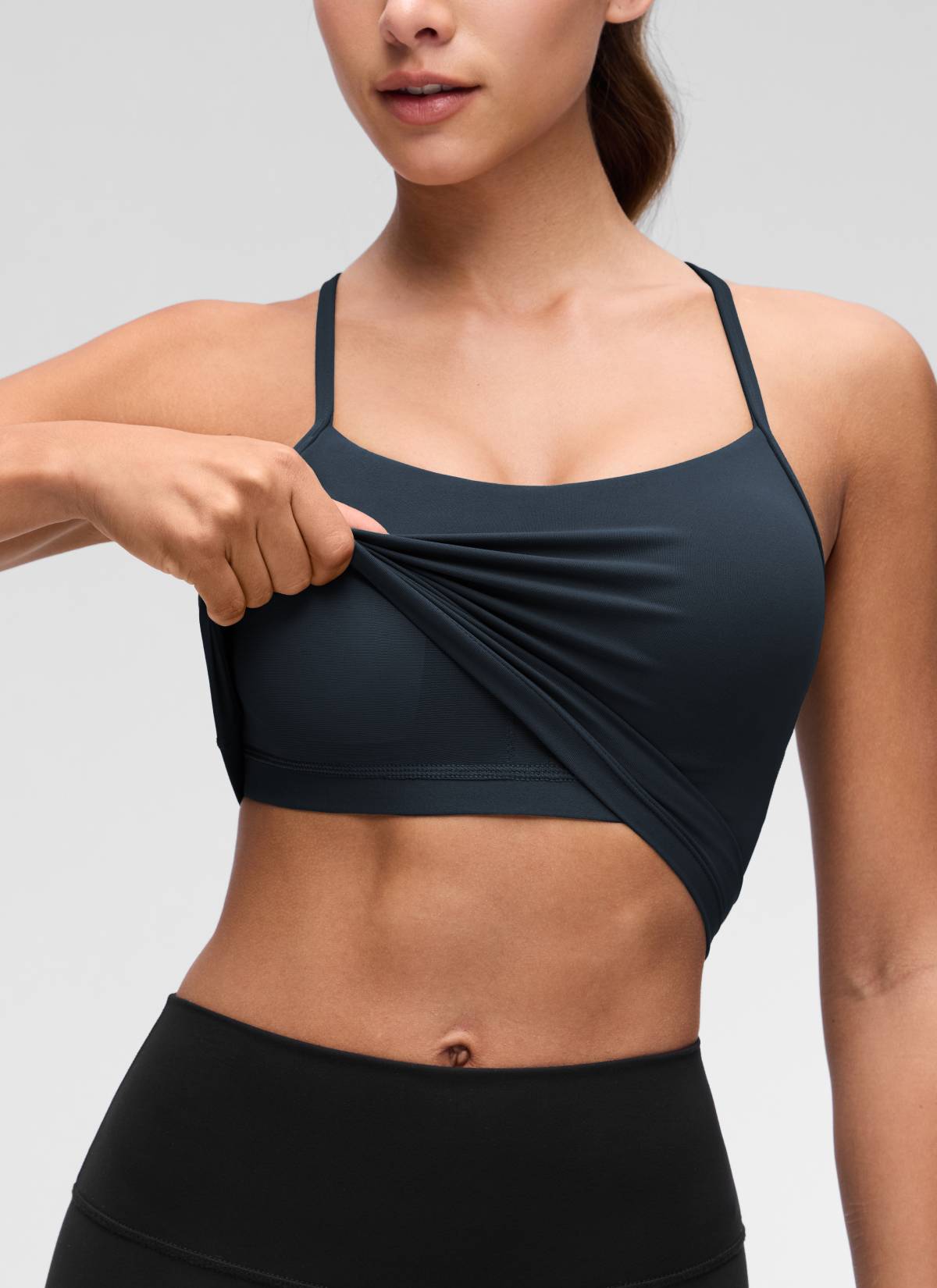 CRZ YOGA Womens Butterluxe Y Back Longline Sports Bras Crop Tank Top True Navy