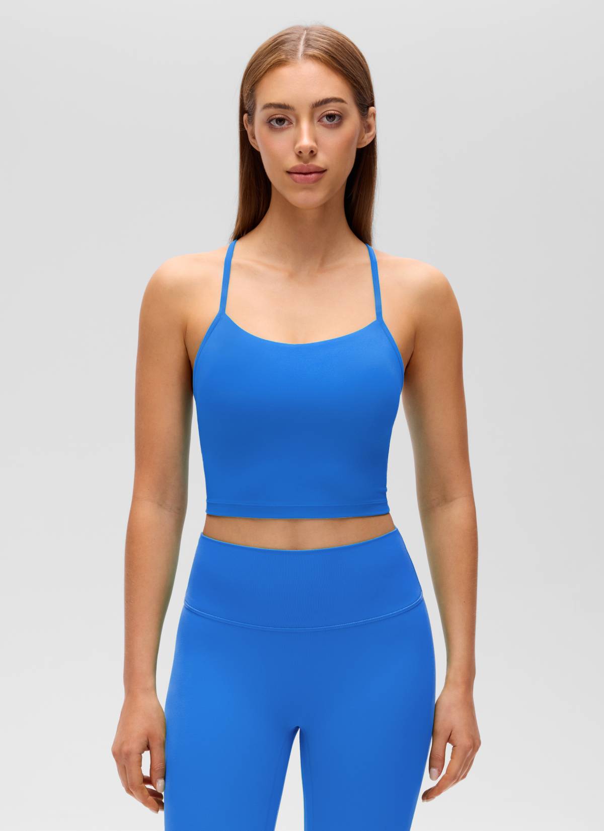 CRZ YOGA Womens Butterluxe Y Back Longline Sports Bras Crop Tank Top Sparkle Blue