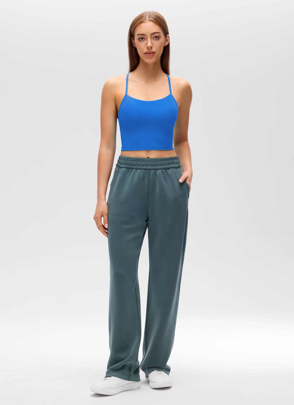 CRZ YOGA Womens Butterluxe Y Back Longline Sports Bras Crop Tank Top Sparkle Blue