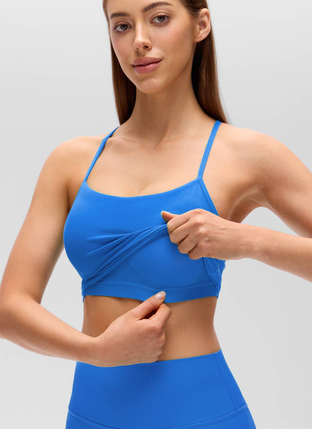 CRZ YOGA Womens Butterluxe Y Back Longline Sports Bras Crop Tank Top Sparkle Blue @model_info:Lary