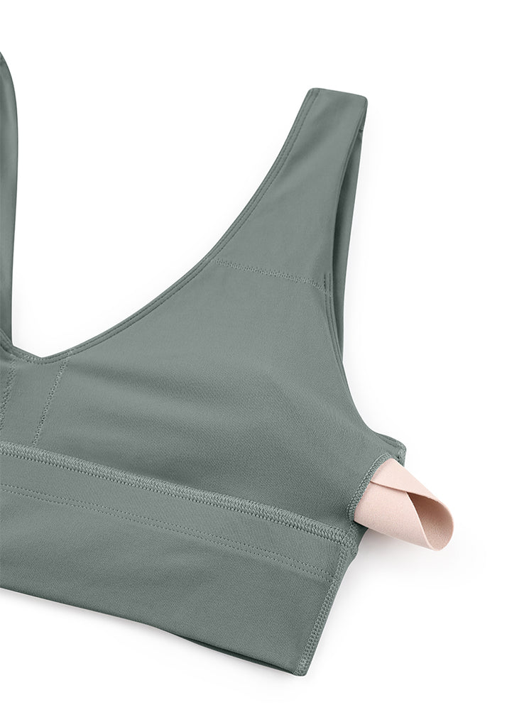CRZ YOGA Women's Light Support Butterluxe Yoga Bra Longline U back V Neck Grey Sage