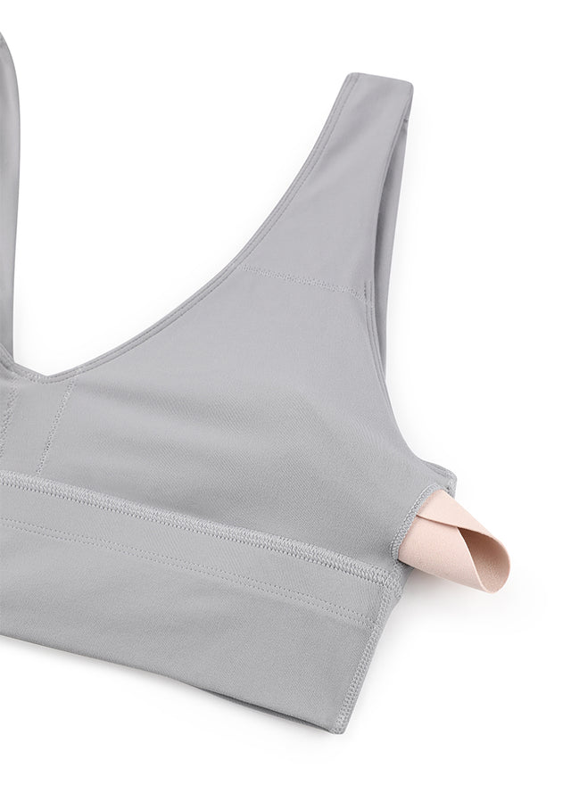 CRZ YOGA Women's Light Support Butterluxe Yoga Bra Longline U back V Neck Gull Gray