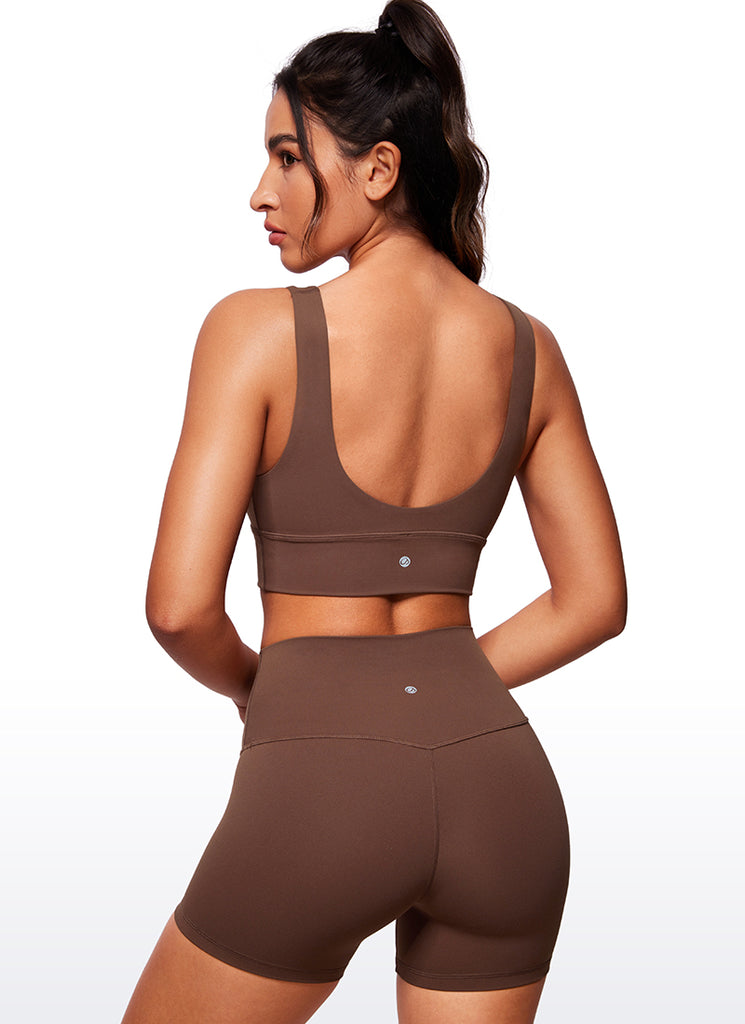 CRZ YOGA Women's Light Support Butterluxe Yoga Bra Longline U back V Neck Coffee Brown