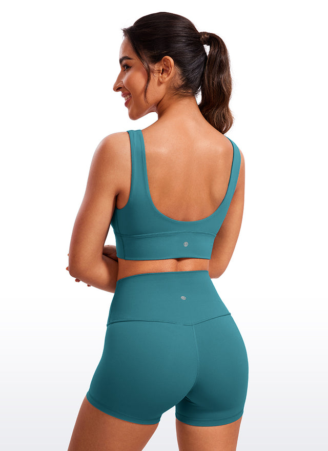 CRZ YOGA Women's Light Support Butterluxe Yoga Bra Longline U back V Neck Green Jade