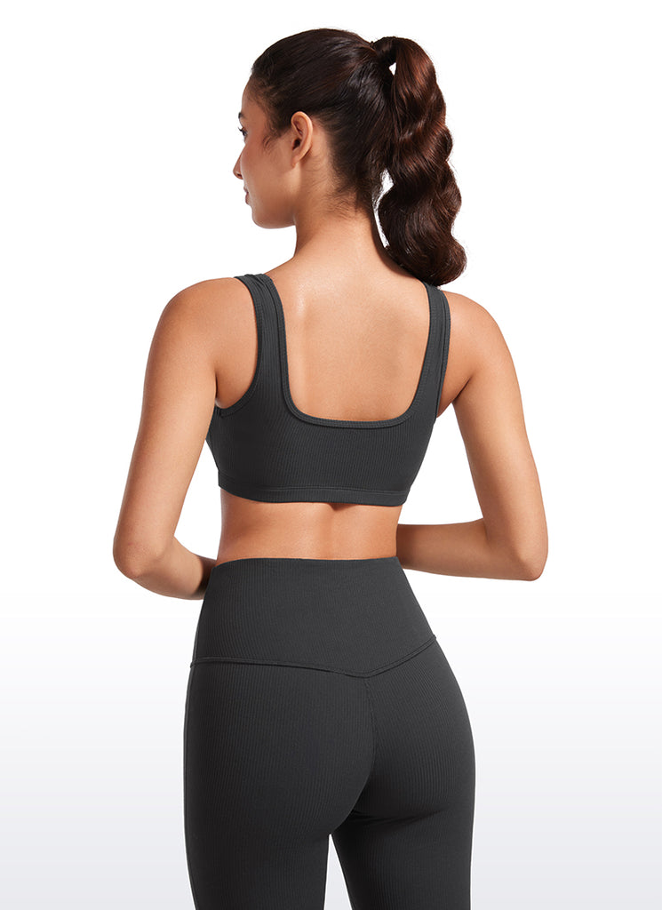 CRZ YOGA Women Ribbed Square Neck Cami Padded Mini Bra Sparkle Blue