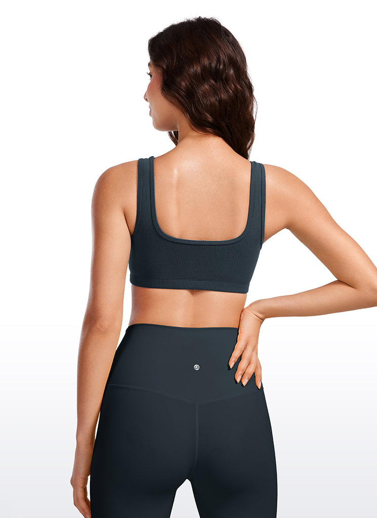CRZ YOGA Women Ribbed Square Neck Cami Padded Mini Bra Velvet Dust
