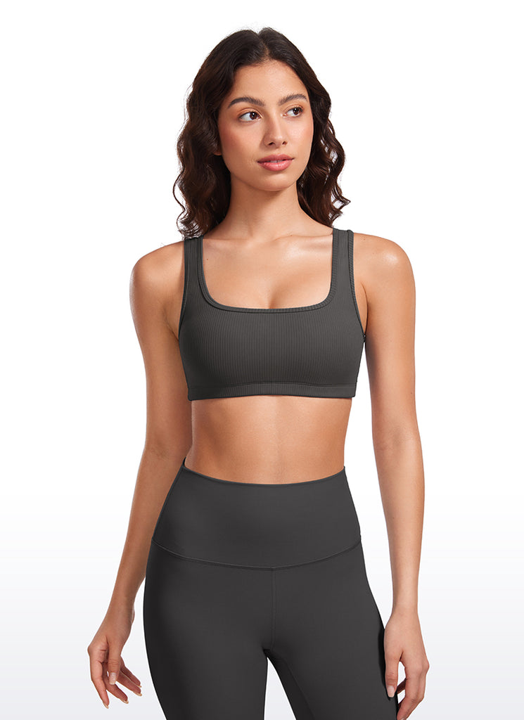 CRZ YOGA Women Ribbed Square Neck Cami Padded Mini Bra True Navy