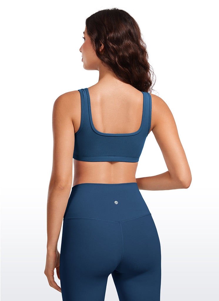 CRZ YOGA Women Ribbed Square Neck Cami Padded Mini Bra French Navy