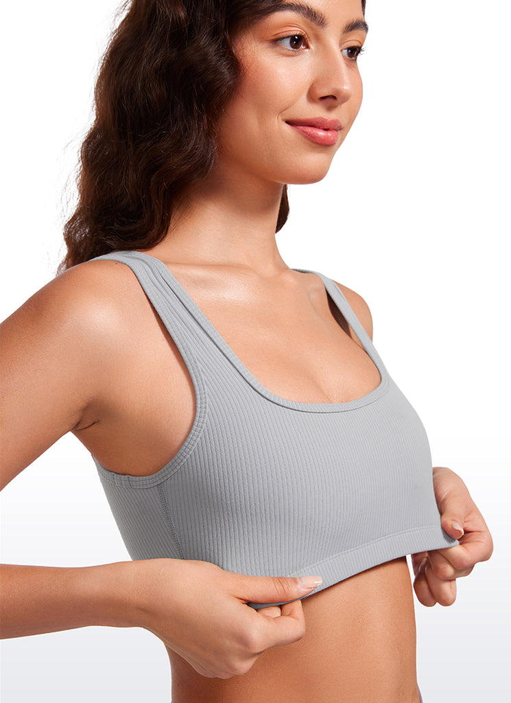 CRZ YOGA Women Ribbed Square Neck Cami Padded Mini Bra Black